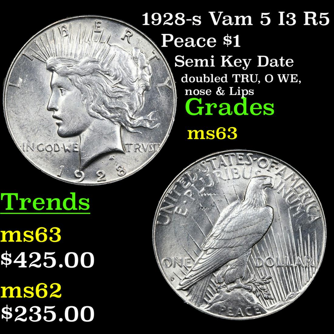 1928-s Vam 5 I3 R5 Peace Dollar $1 Grades Select Unc (1 of 3)