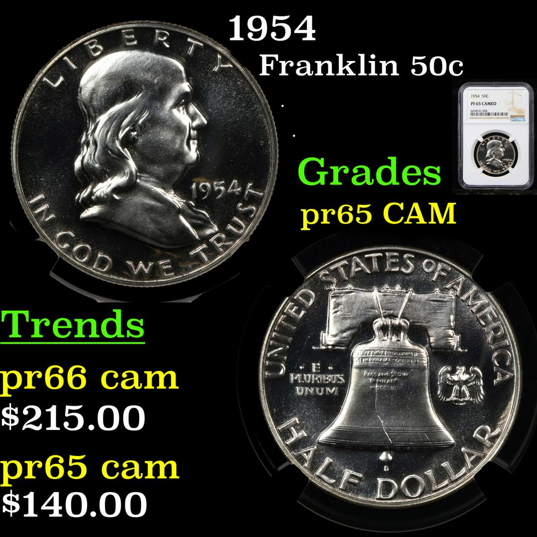 Proof NGC 1954 Franklin Half Dollar 50c Graded pr65 CAM (1 of 5)