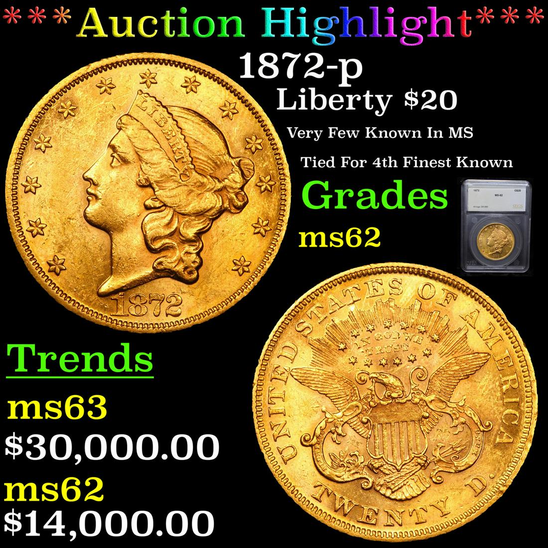 ***Auction Highlight*** 1872-p Gold Liberty Double (1 of 7)