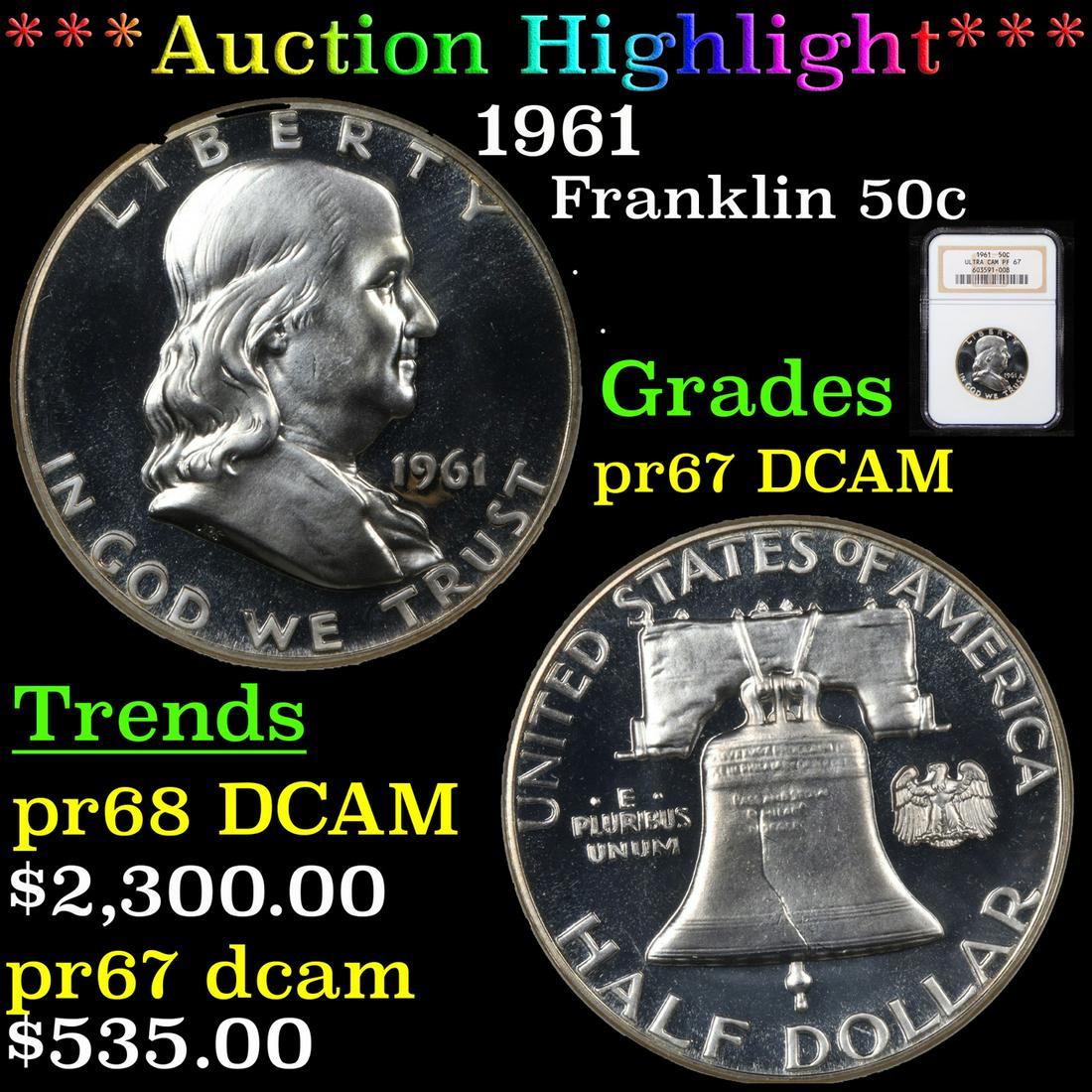 Proof ***Auction Highlight*** NGC 1961 Franklin Half (1 of 5)