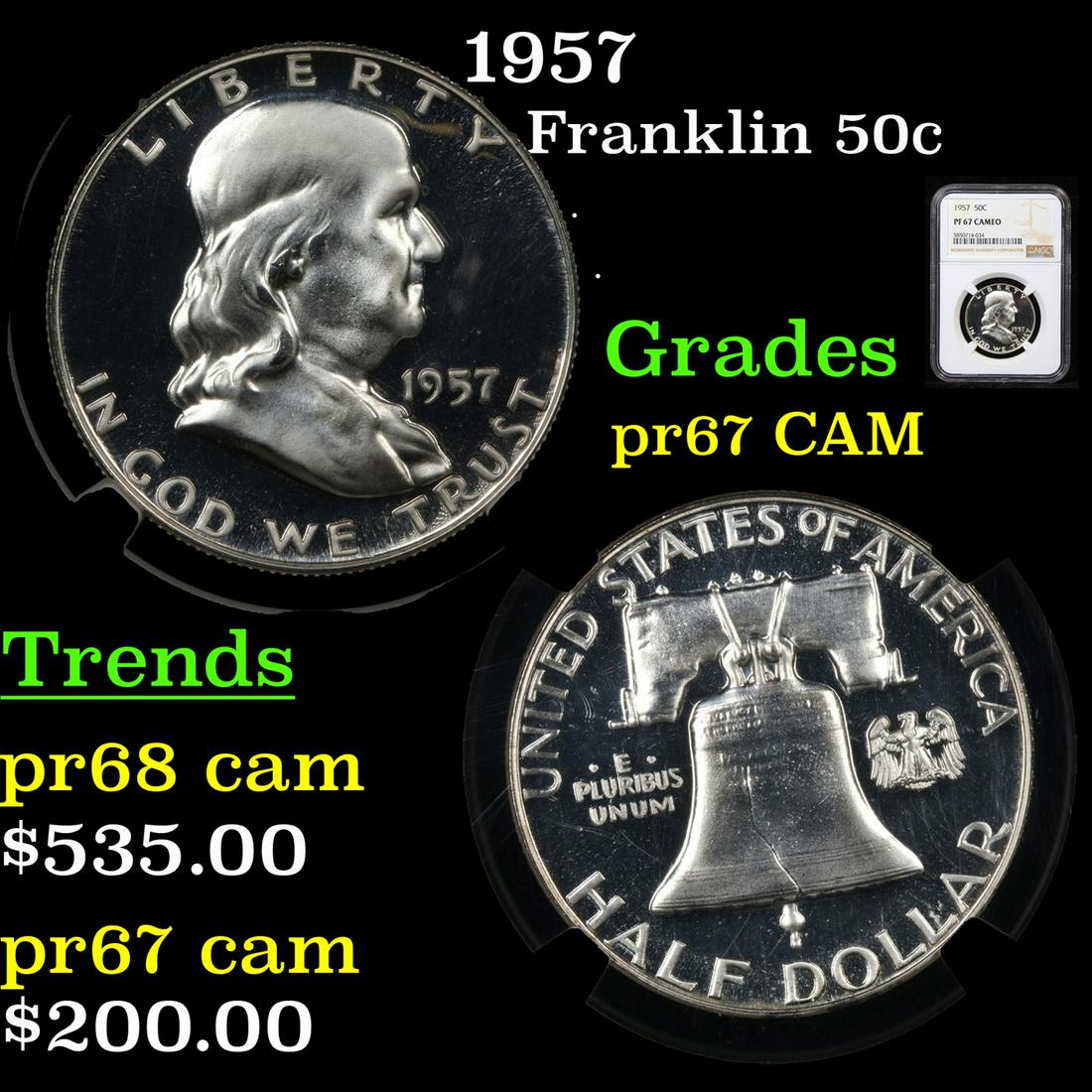 Proof NGC 1957 Franklin Half Dollar 50c Graded pr67 CAM (1 of 5)