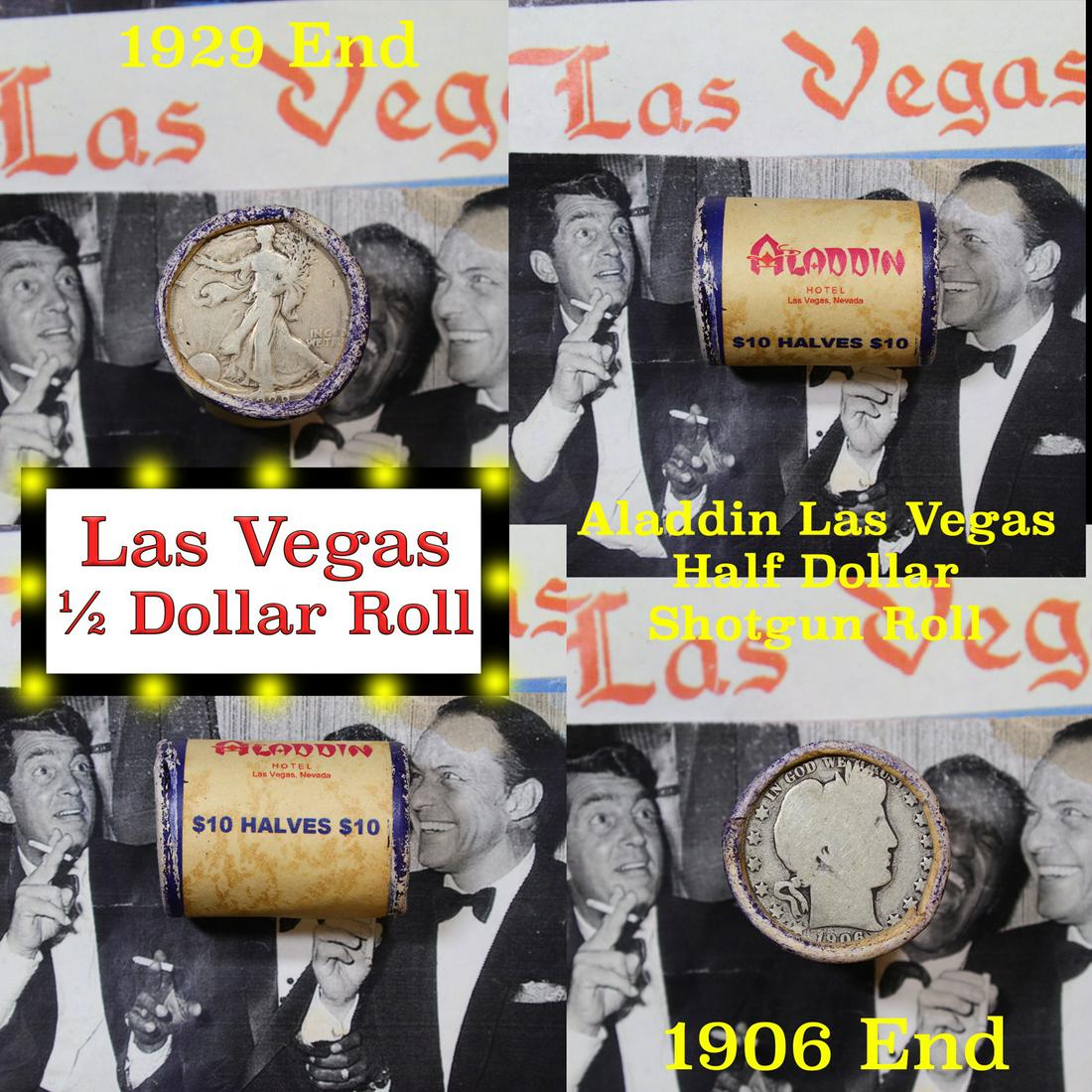 ***Auction Highlight*** Old Casino 50c Roll $10 Halves: ***Auction Highlight*** Old Casino 50c Roll $10 Halves Las Vegas Casino Aladdin 1906 Barber & 1929 Walker Ends. Up for auction is a Consignment I have secured a collection of old 1960’s Las V