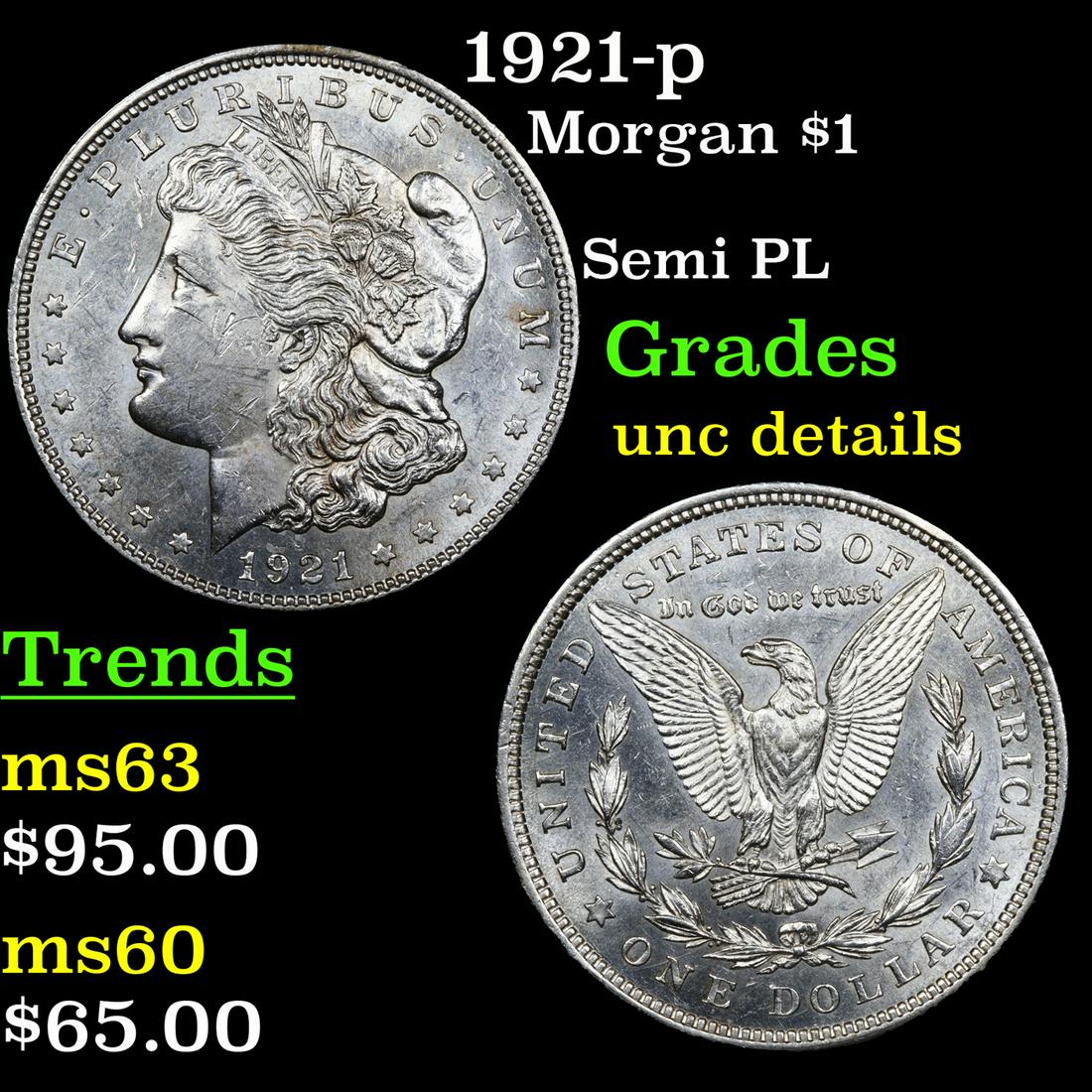 1921-p Morgan Dollar $1 Grades Unc Details (1 of 3)