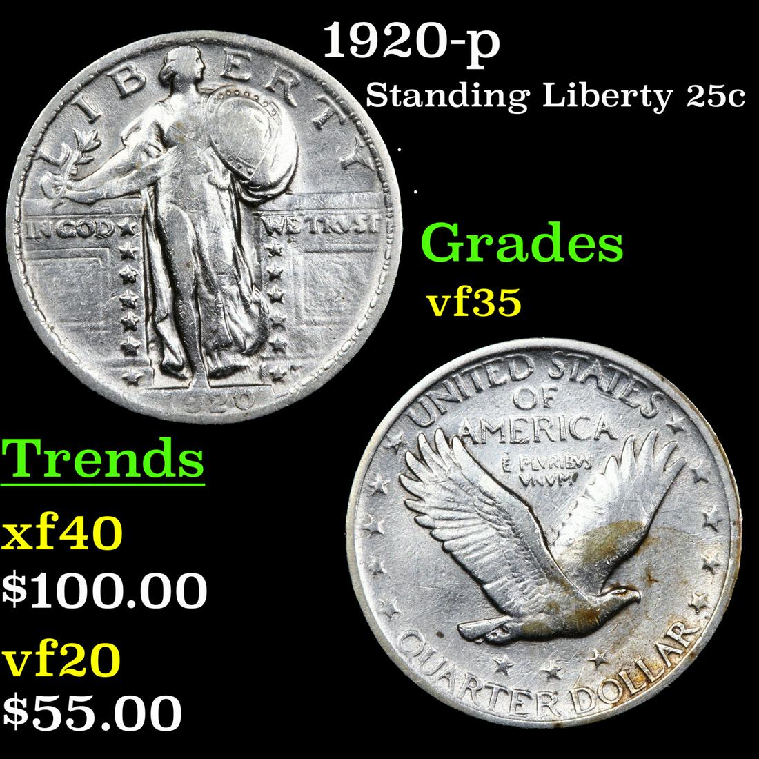 1920-p Standing Liberty Quarter 25c Grades vf++ (1 of 3)
