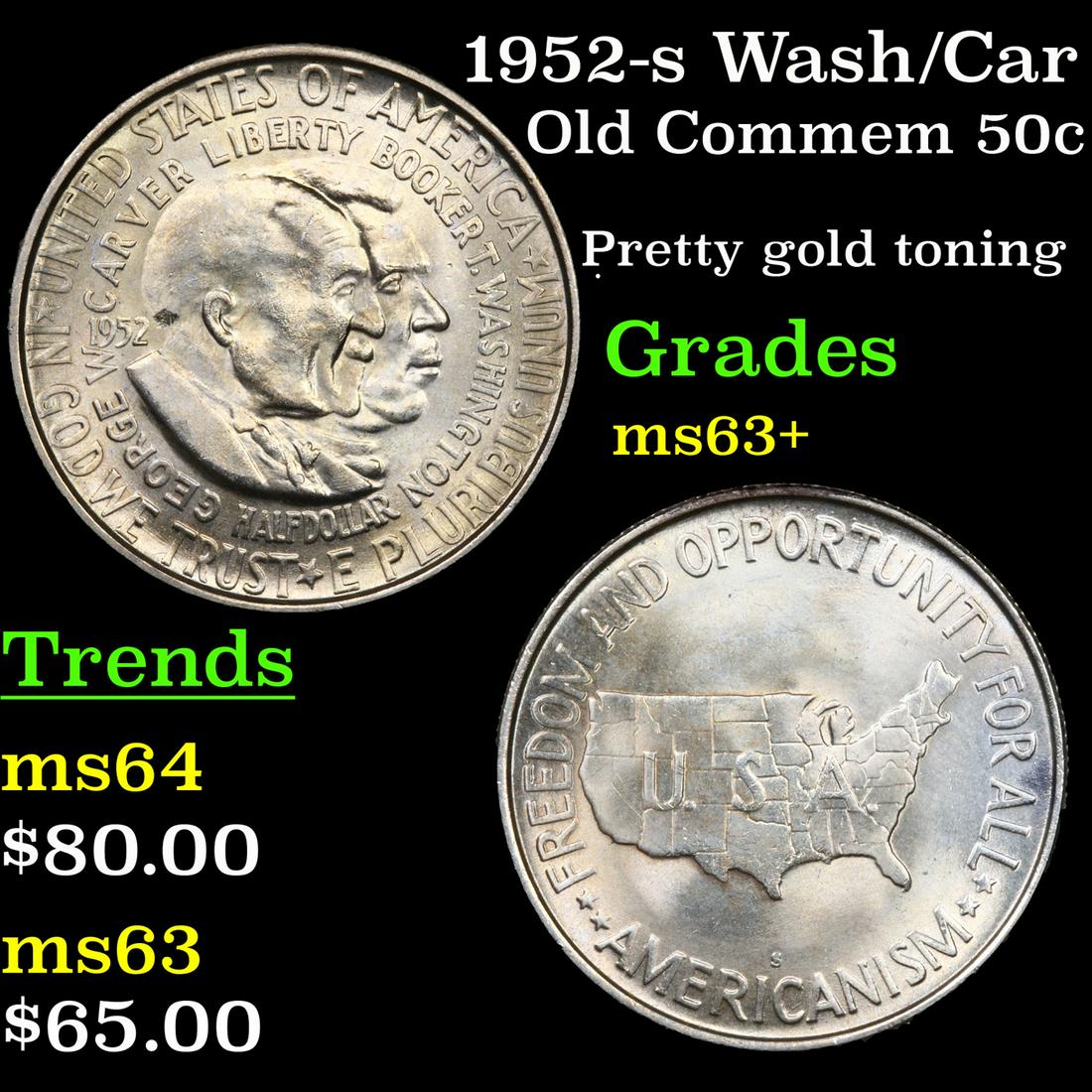 1952-s Wash/Car Old Commem Half Dollar 50c Grades (1 of 3)