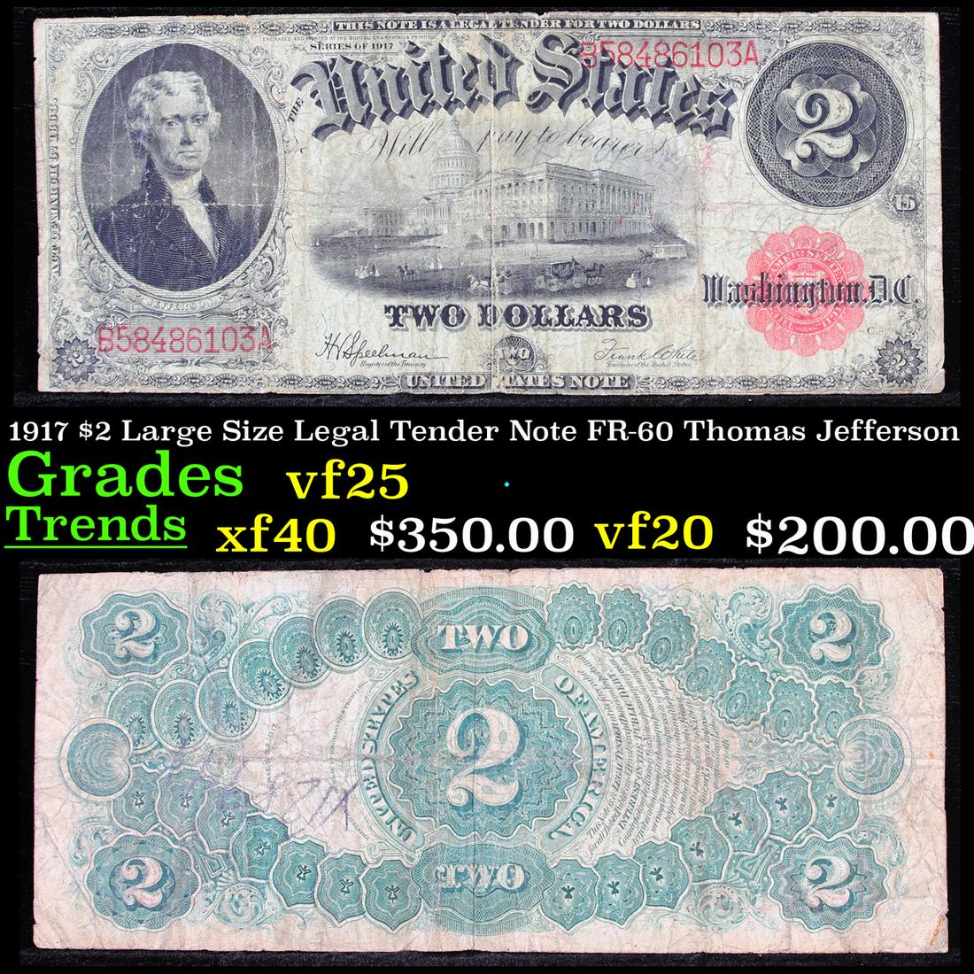 1917 $2 Large Size Legal Tender Note FR-60 Thomas (1 of 1)