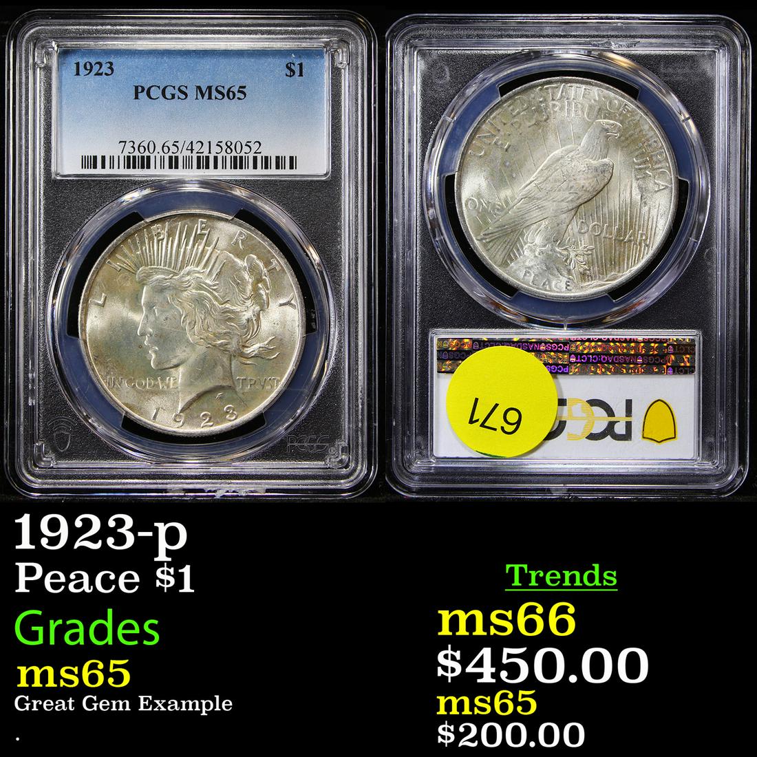 1923-p Peace $1 Graded ms65 (1 of 3)