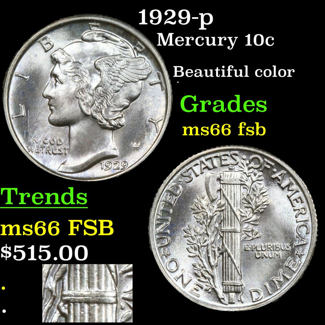 1929-p Mercury 10c Grades GEM+ FSB (1 of 5)