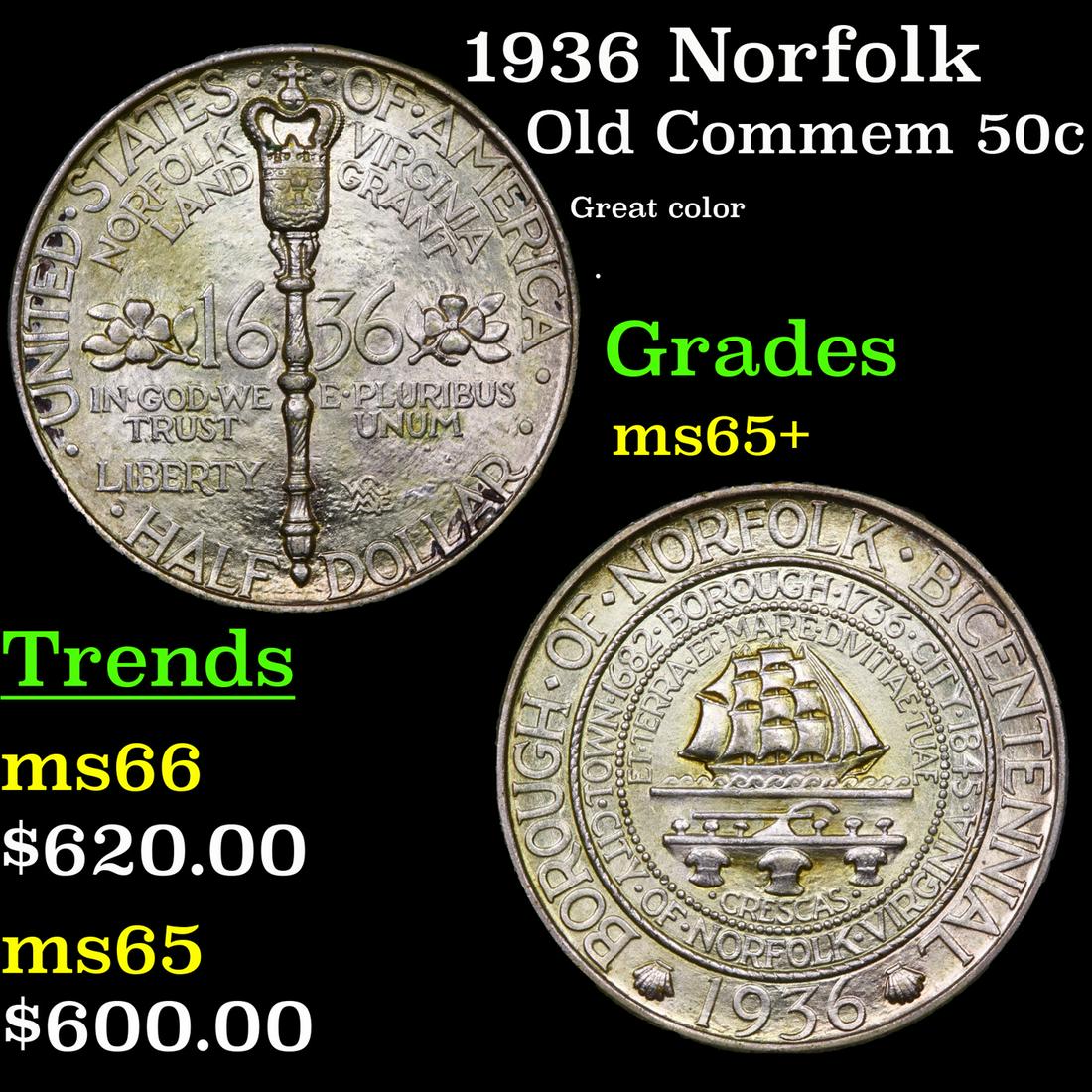 1936 Norfolk Old Commem 50c Grades GEM+ Unc (1 of 3)