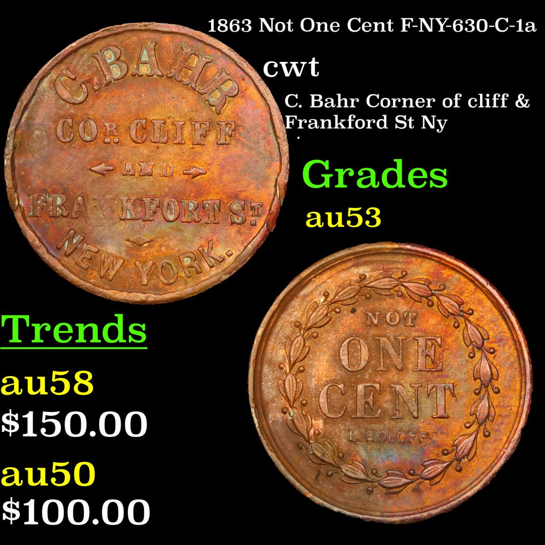 1863 Not One Cent F-NY-630-C-1a cwt Grades Select AU (1 of 3)