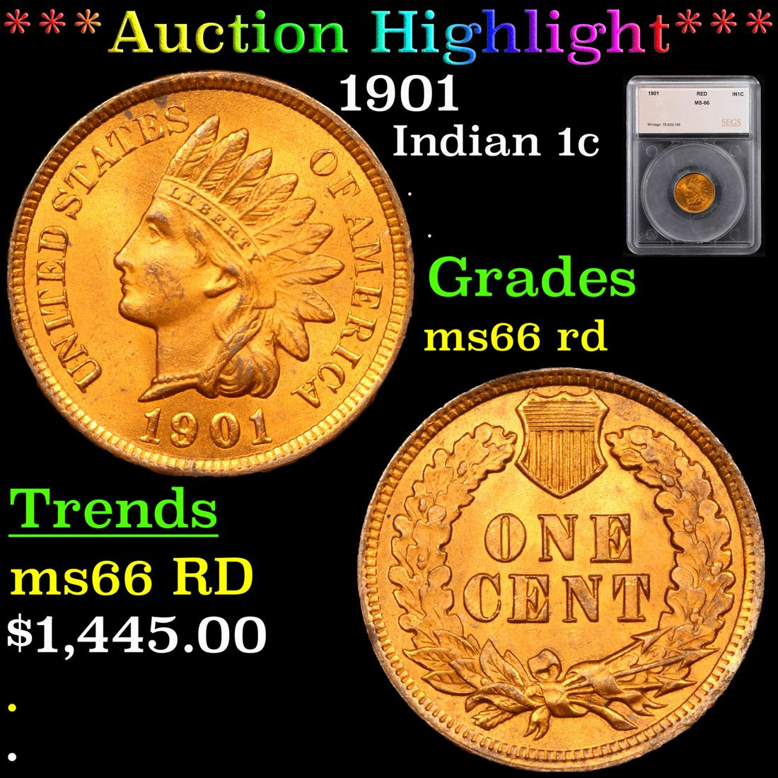 *Highlight* 1901 Indian 1c Graded ms66 rd (1 of 5)