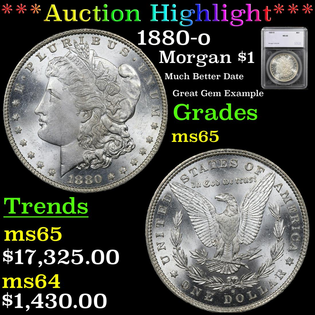 *Highlight* 1880-o Morgan $1 Graded ms65 (1 of 5)