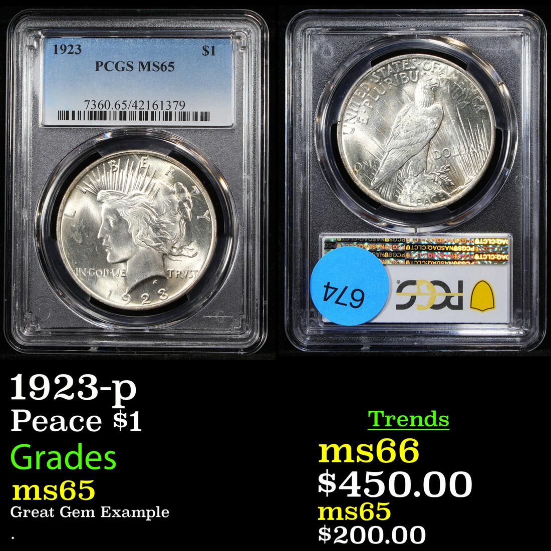 1923-p Peace $1 Graded ms65 (1 of 3)