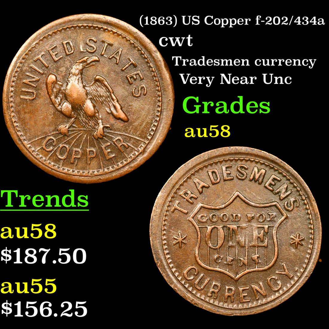 (1863) US Copper f-202/434a Civil War Token 1c Grades (1 of 3)