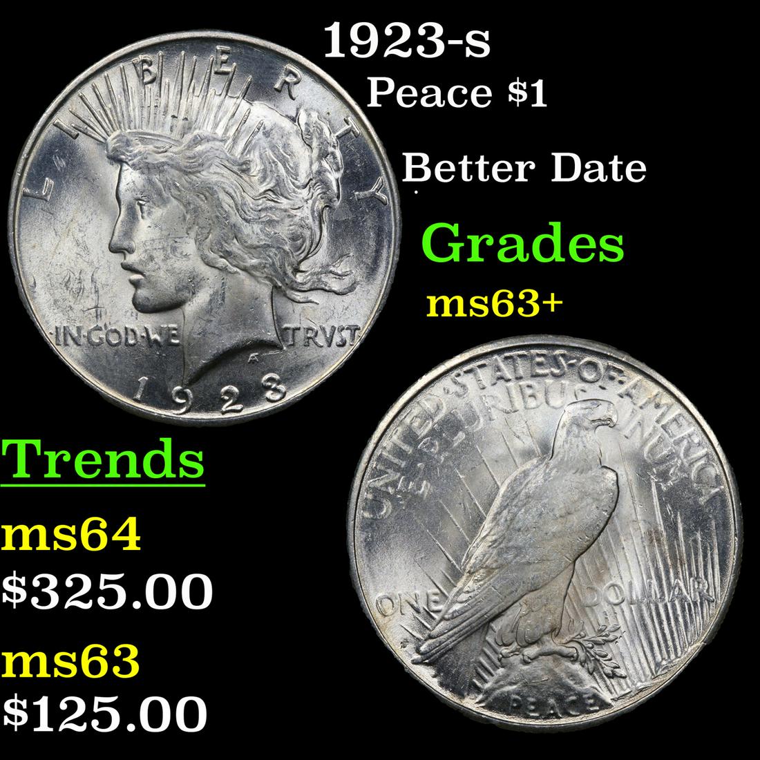 1923-s Peace Dollar $1 Grades Select+ Unc (1 of 3)