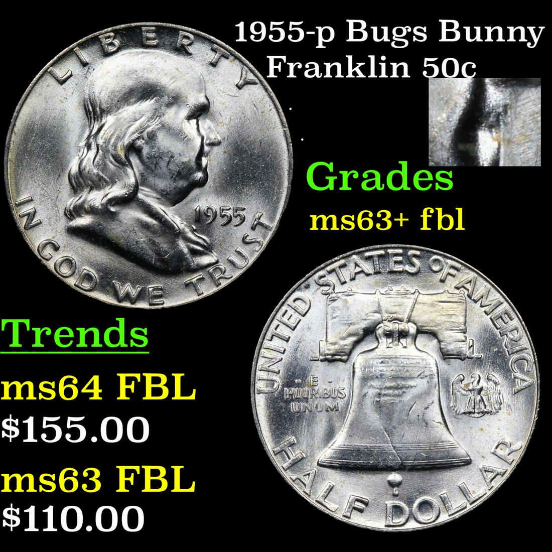 1955-p Bugs Bunny Franklin Half Dollar 50c Grades (1 of 5)