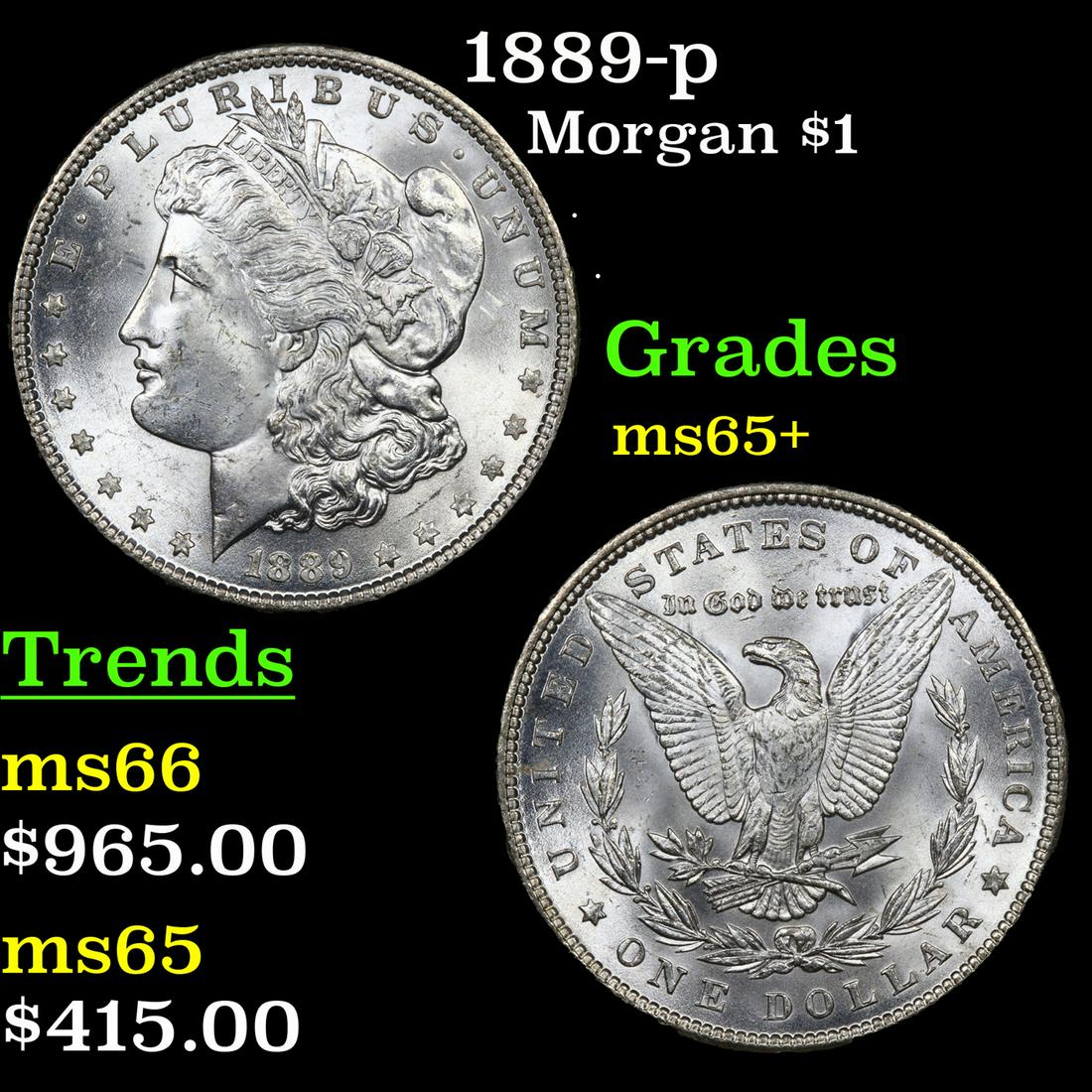 1889-p Morgan Dollar $1 Grades GEM+ Unc (1 of 3)