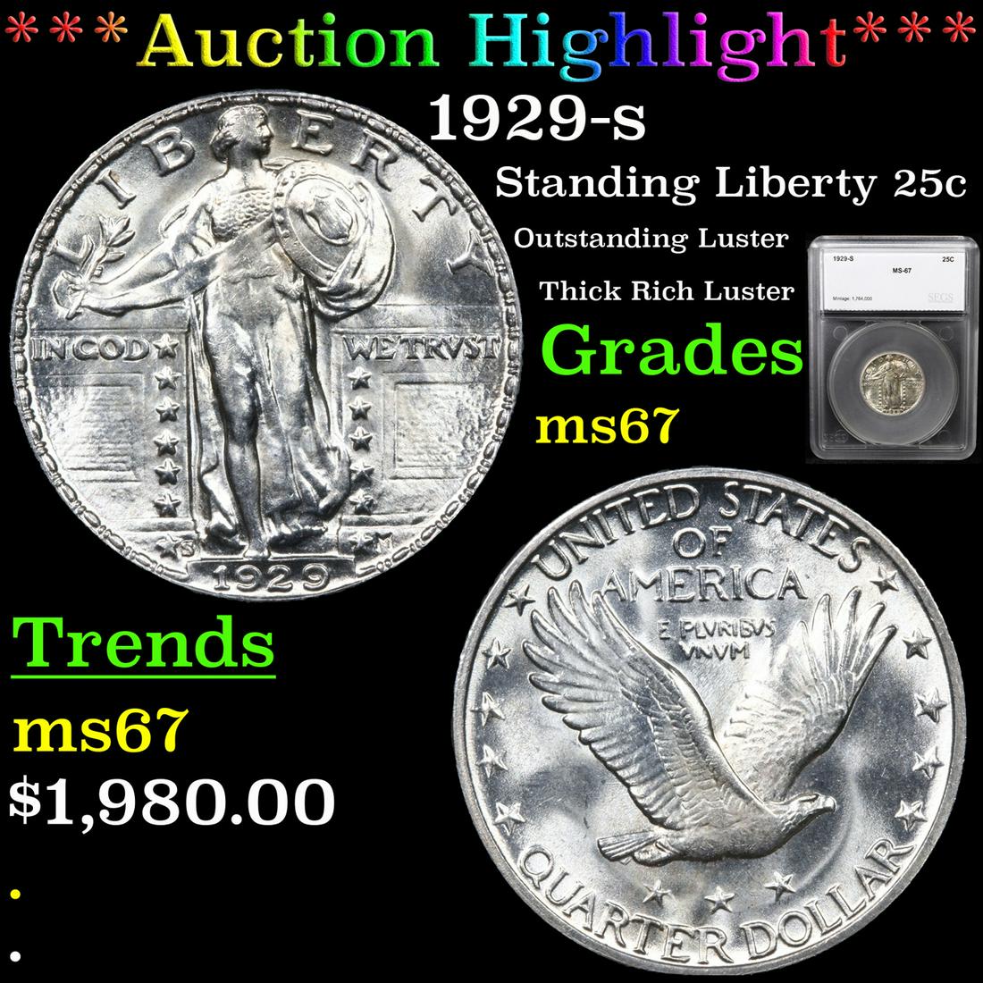 ***Auction Highlight*** 1929-s Standing Liberty Quarter (1 of 5)