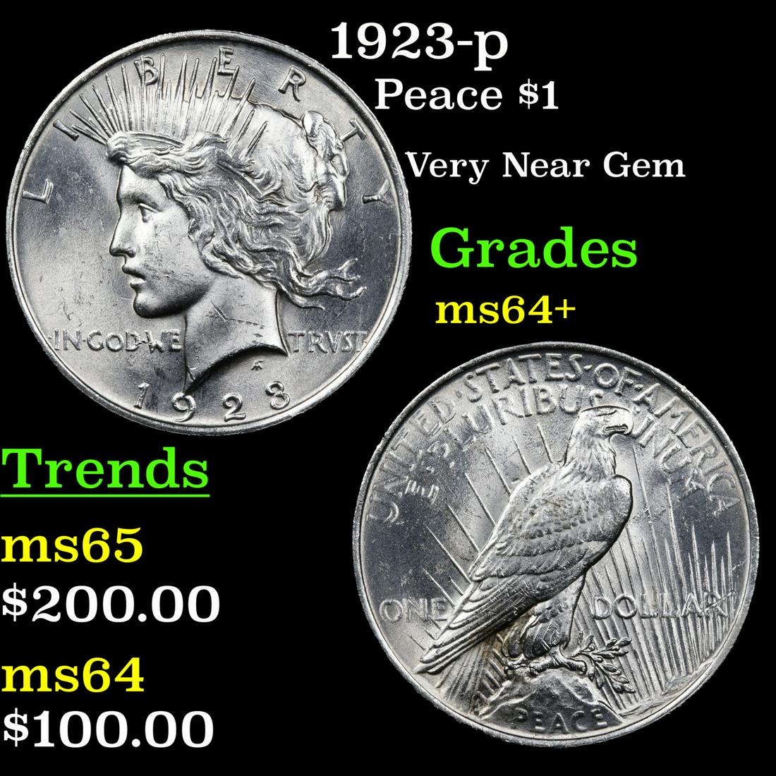 1923-p Peace Dollar $1 Grades Choice+ Unc (1 of 3)