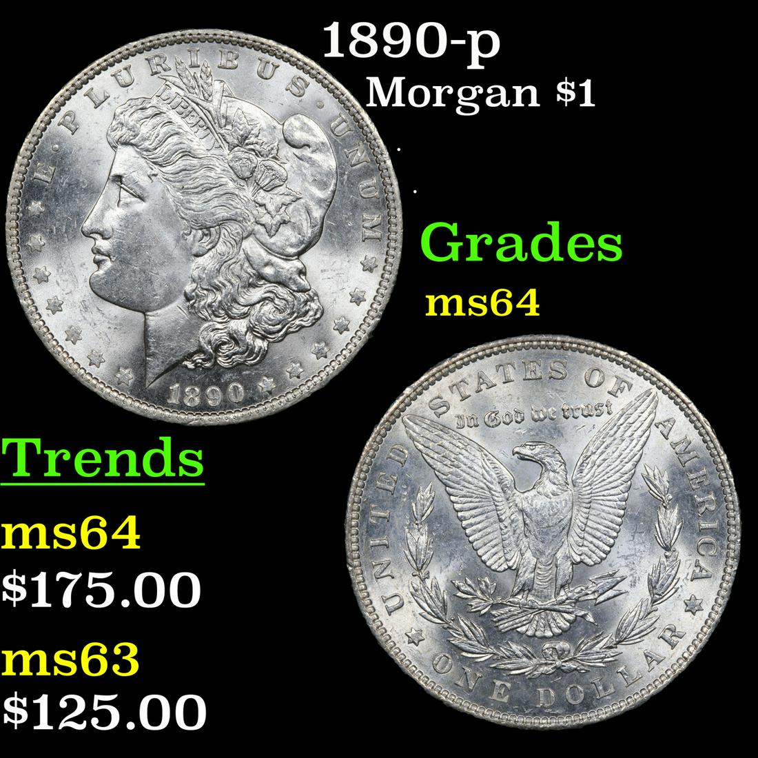 1890-p Morgan Dollar $1 Grades Choice Unc (1 of 3)