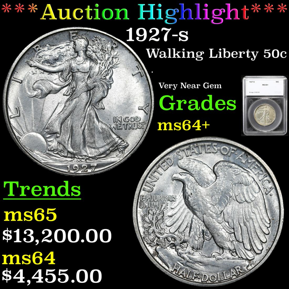 ***Auction Highlight*** 1927-s Walking Liberty Half (1 of 5)