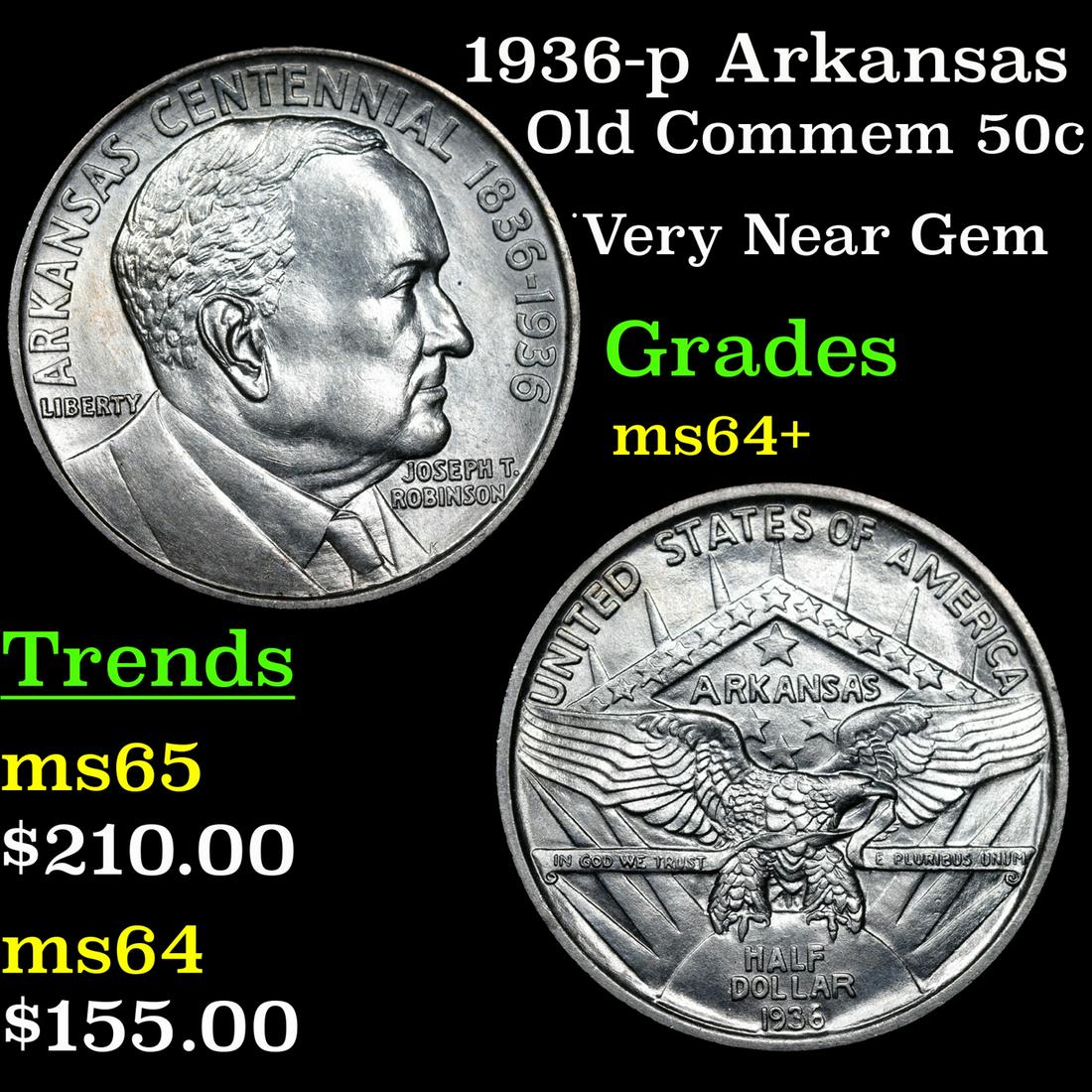 1936-p Arkansas Old Commem Half Dollar 50c Grades (1 of 3)