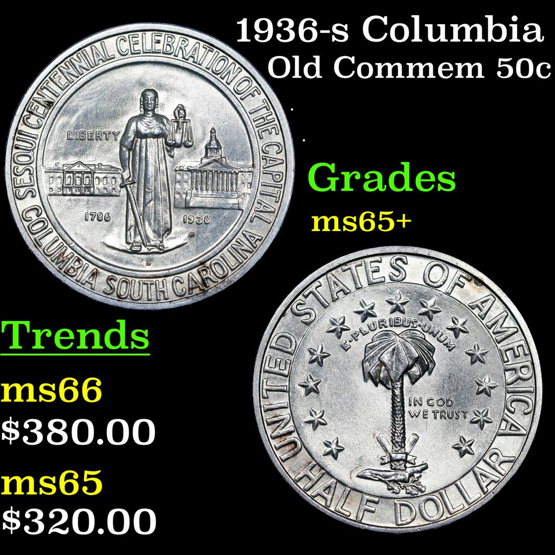 1936-s Columbia Old Commem Half Dollar 50c Grades GEM+ (1 of 3)