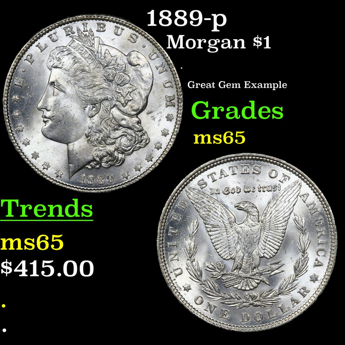 1889-p Morgan Dollar $1 Grades GEM Unc (1 of 3)