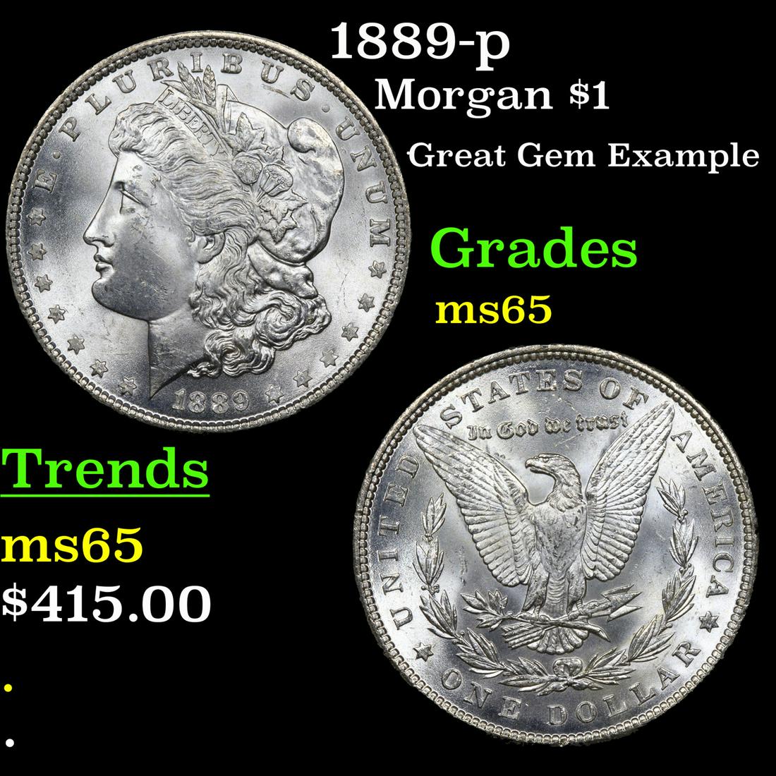 1889-p Morgan Dollar $1 Grades GEM Unc (1 of 3)