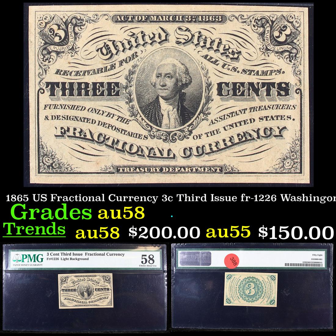 1865 US Fractional Currency 3c Third Issue fr-1226 (1 of 4)