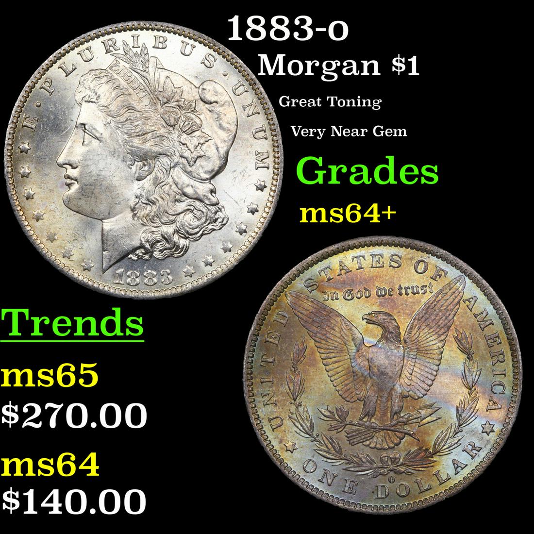 1883-o Morgan Dollar $1 Grades Choice+ Unc: 1883-o Morgan Dollar $1 Grades Choice+ Unc