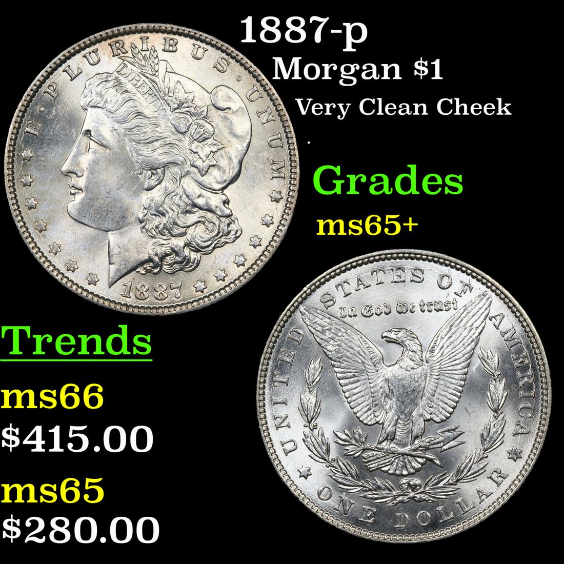 1887-p Morgan Dollar $1 Grades GEM+ Unc (1 of 3)