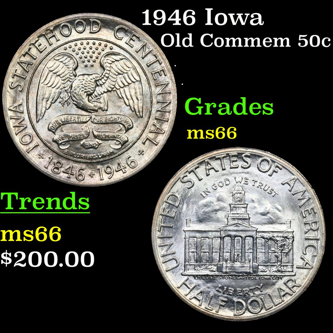 1946 Iowa Old Commem Half Dollar 50c Grades GEM+ Unc (1 of 3)
