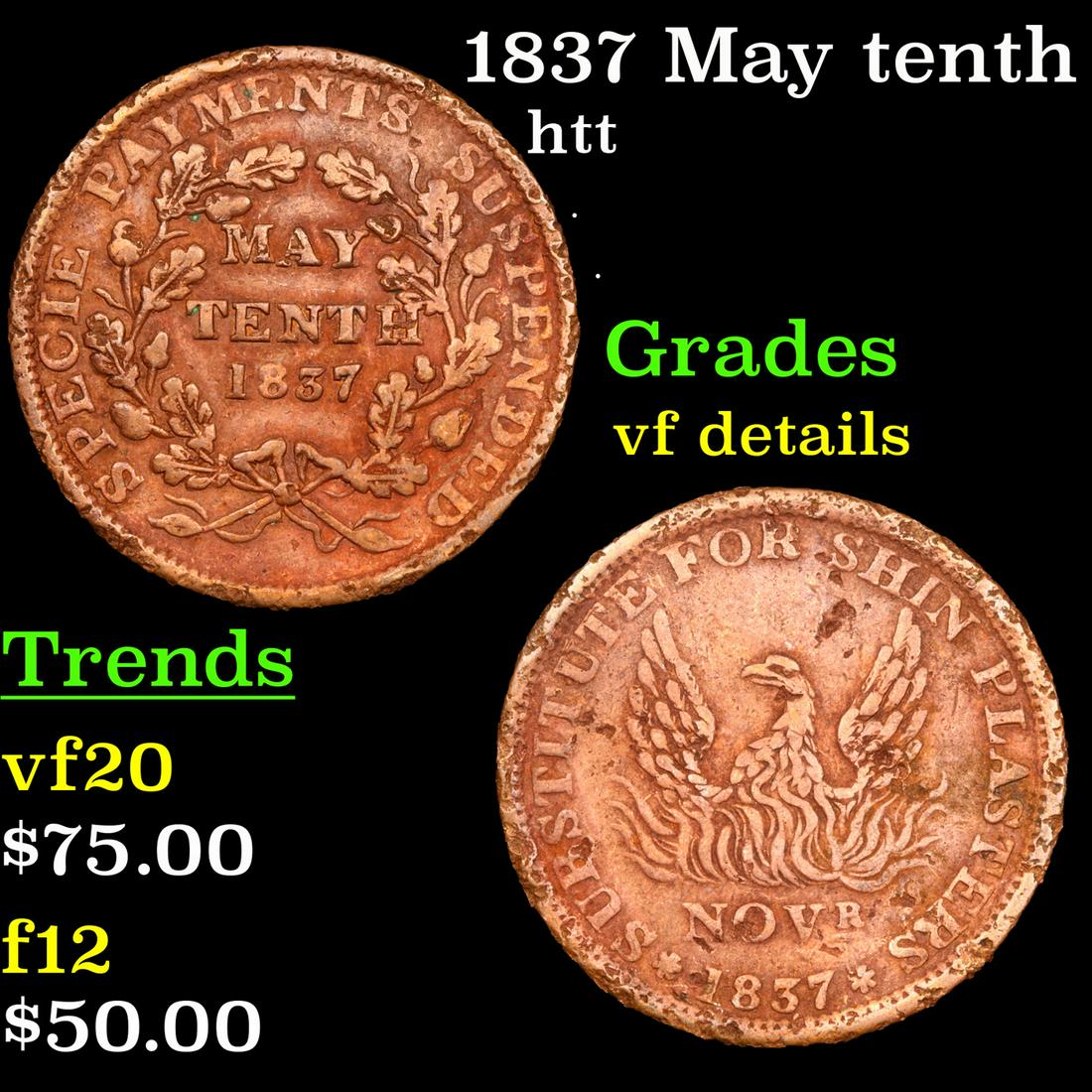 1837 May tenth HT-67 Hard Times Token 1c Grades vf (1 of 3)