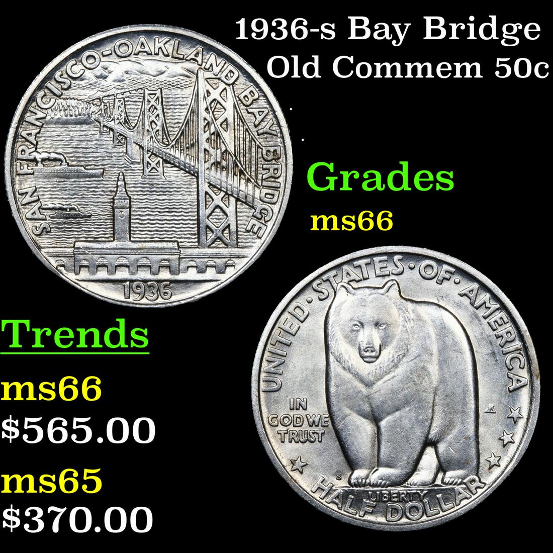 1936-s Bay Bridge Old Commem Half Dollar 50c Grades (1 of 3)