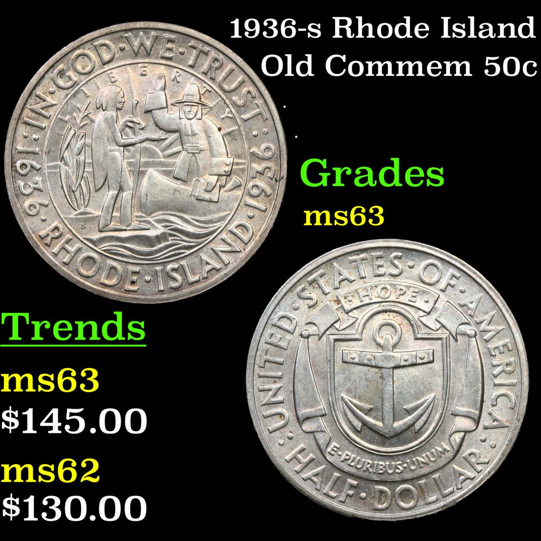 1936-s Rhode Island Old Commem Half Dollar 50c Grades (1 of 3)