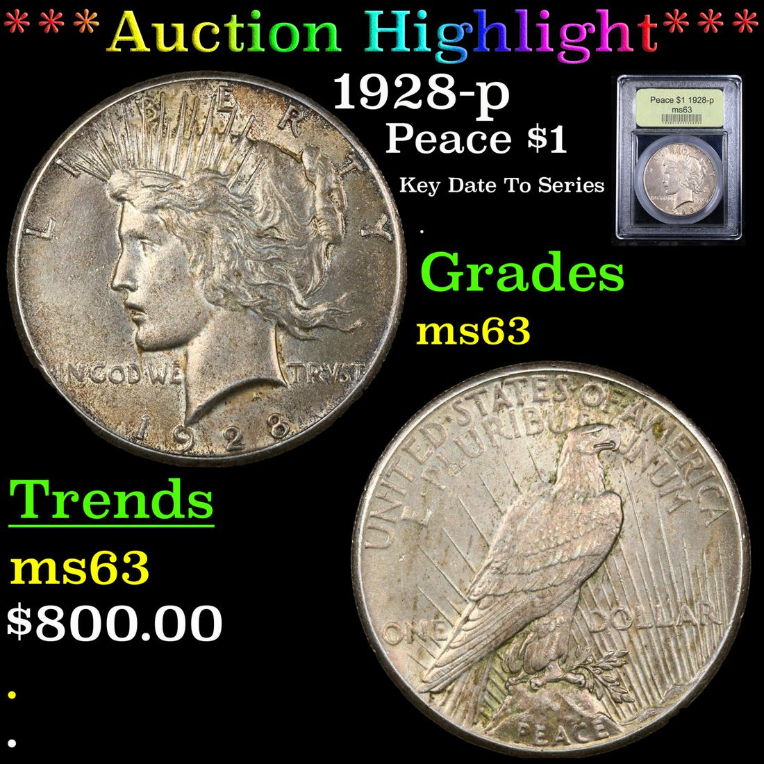 ***Auction Highlight*** 1928-p Peace Dollar $1 Graded (1 of 5)