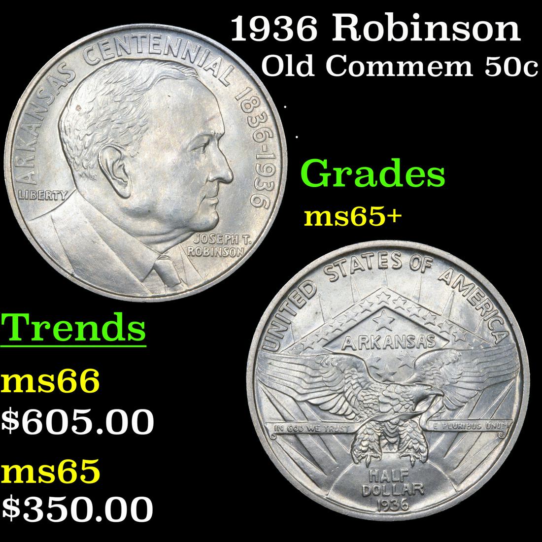 1936 Robinson Old Commem Half Dollar 50c Grades GEM+ (1 of 3)