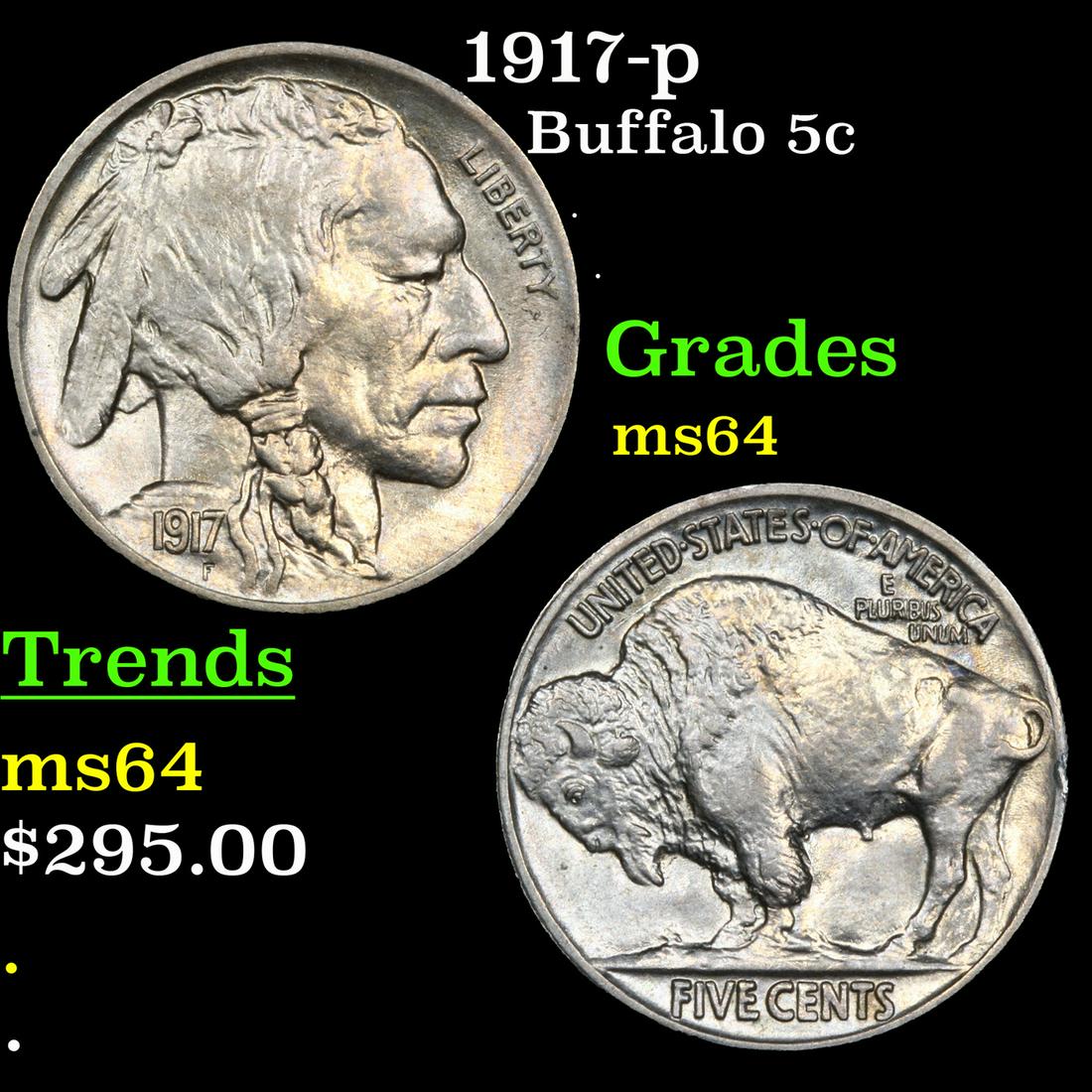 1917-p Buffalo Nickel 5c Grades Choice Unc (1 of 3)