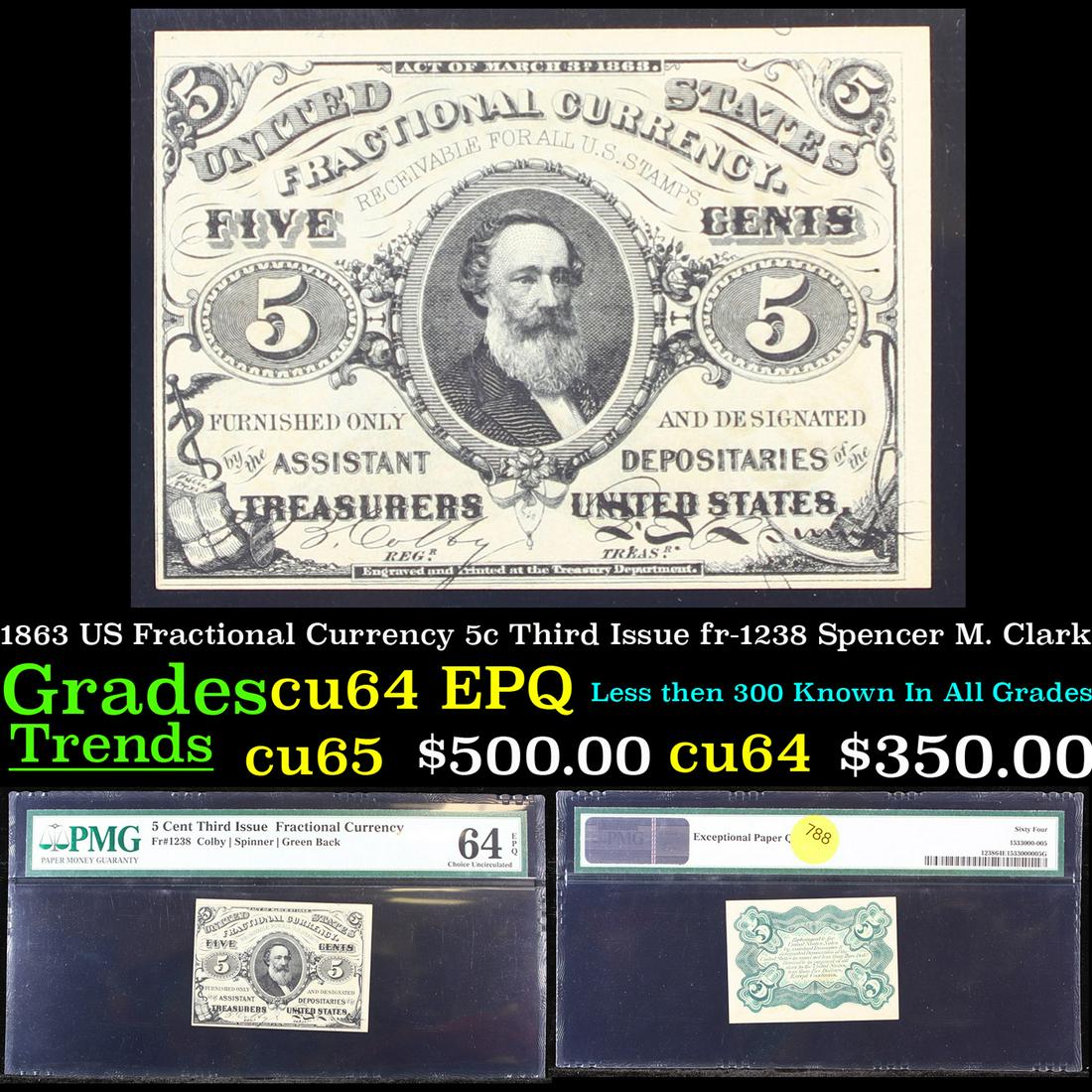 1863 US Fractional Currency 5c Third Issue fr-1238 (1 of 4)