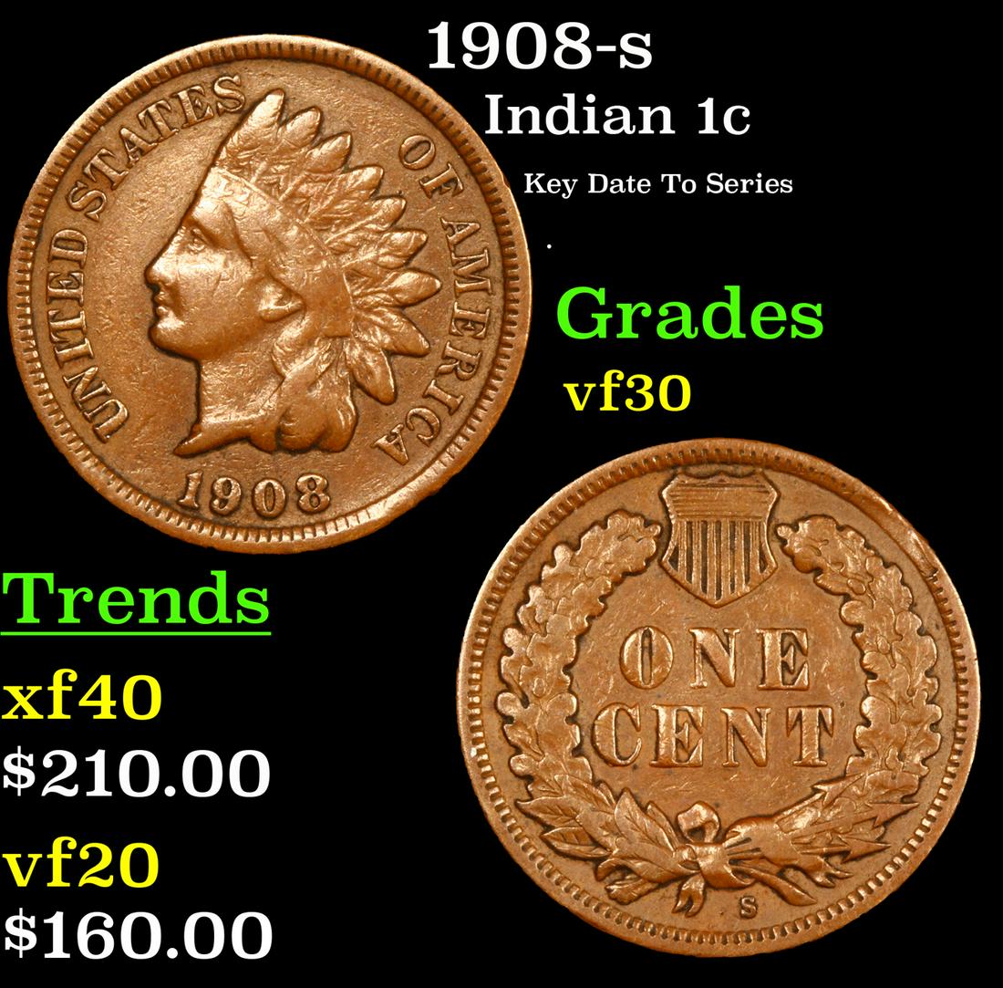 1908-s Indian Cent 1c Grades vf++ (1 of 3)