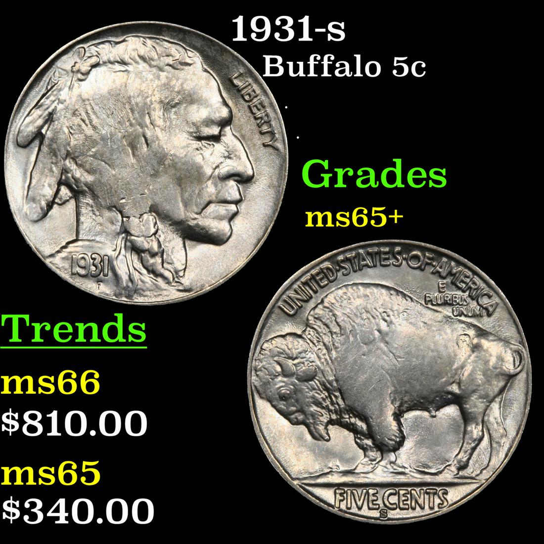 1931-s Buffalo Nickel 5c Grades GEM+ Unc (1 of 3)