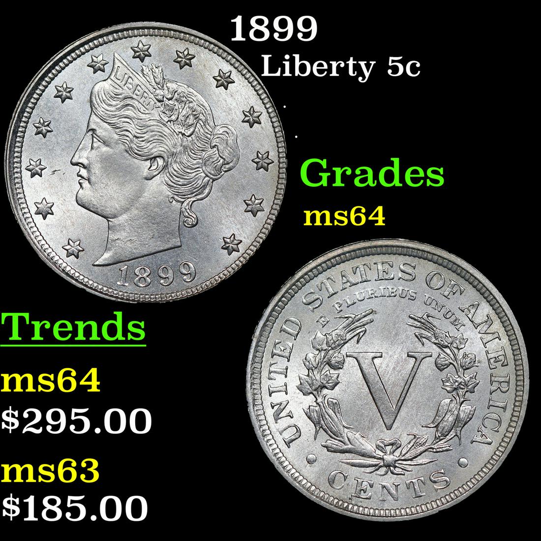1899 Liberty Nickel 5c Grades Choice Unc (1 of 3)