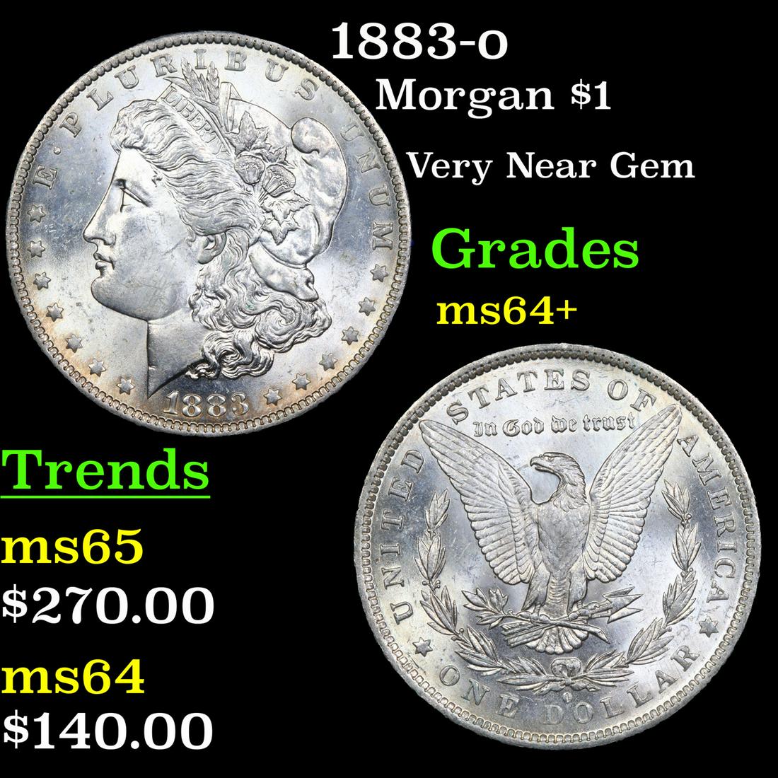 1883-o Morgan Dollar $1 Grades Choice+ Unc: 1883-o Morgan Dollar $1 Grades Choice+ Unc.