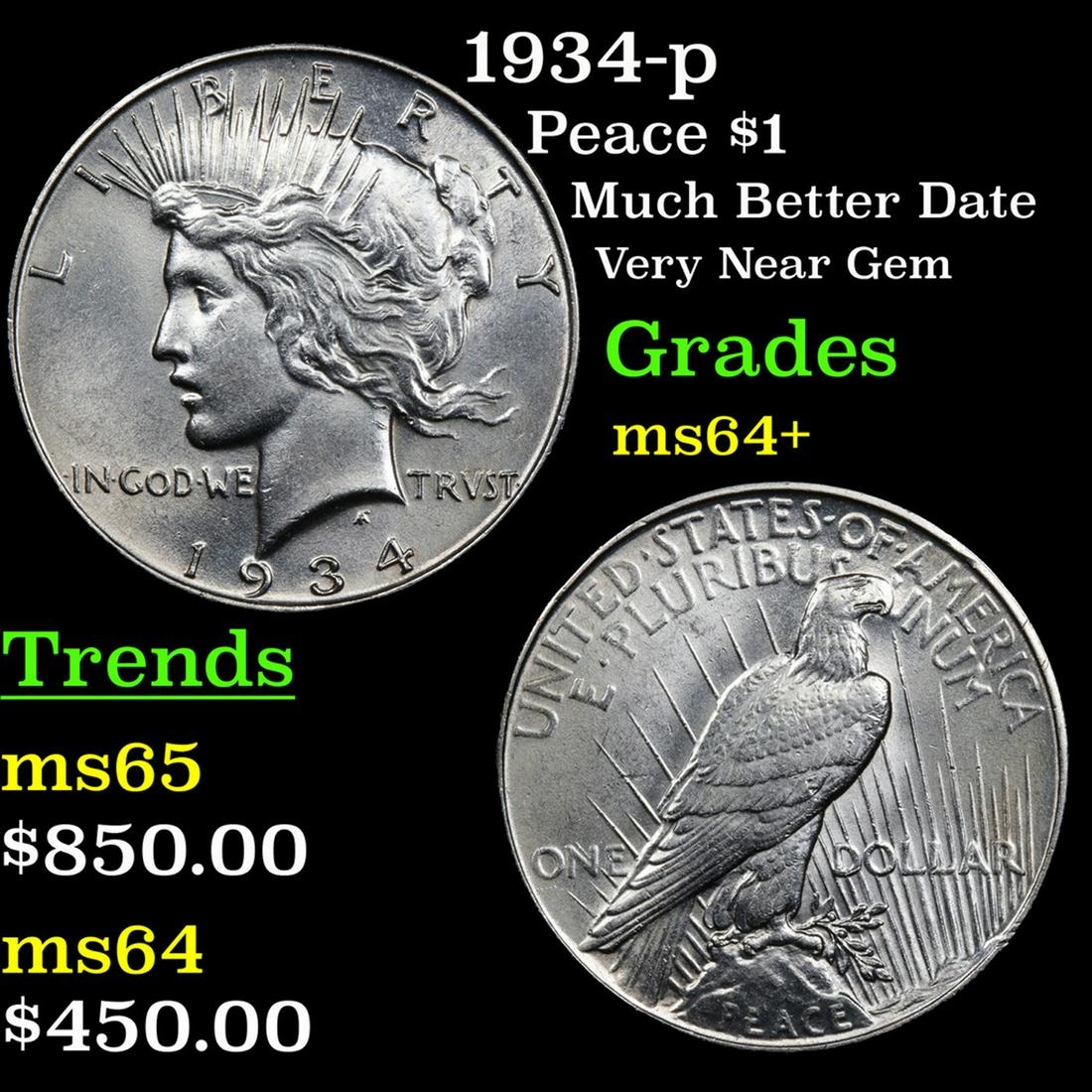 1934-p Peace Dollar $1 Grades Choice+ Unc (1 of 3)