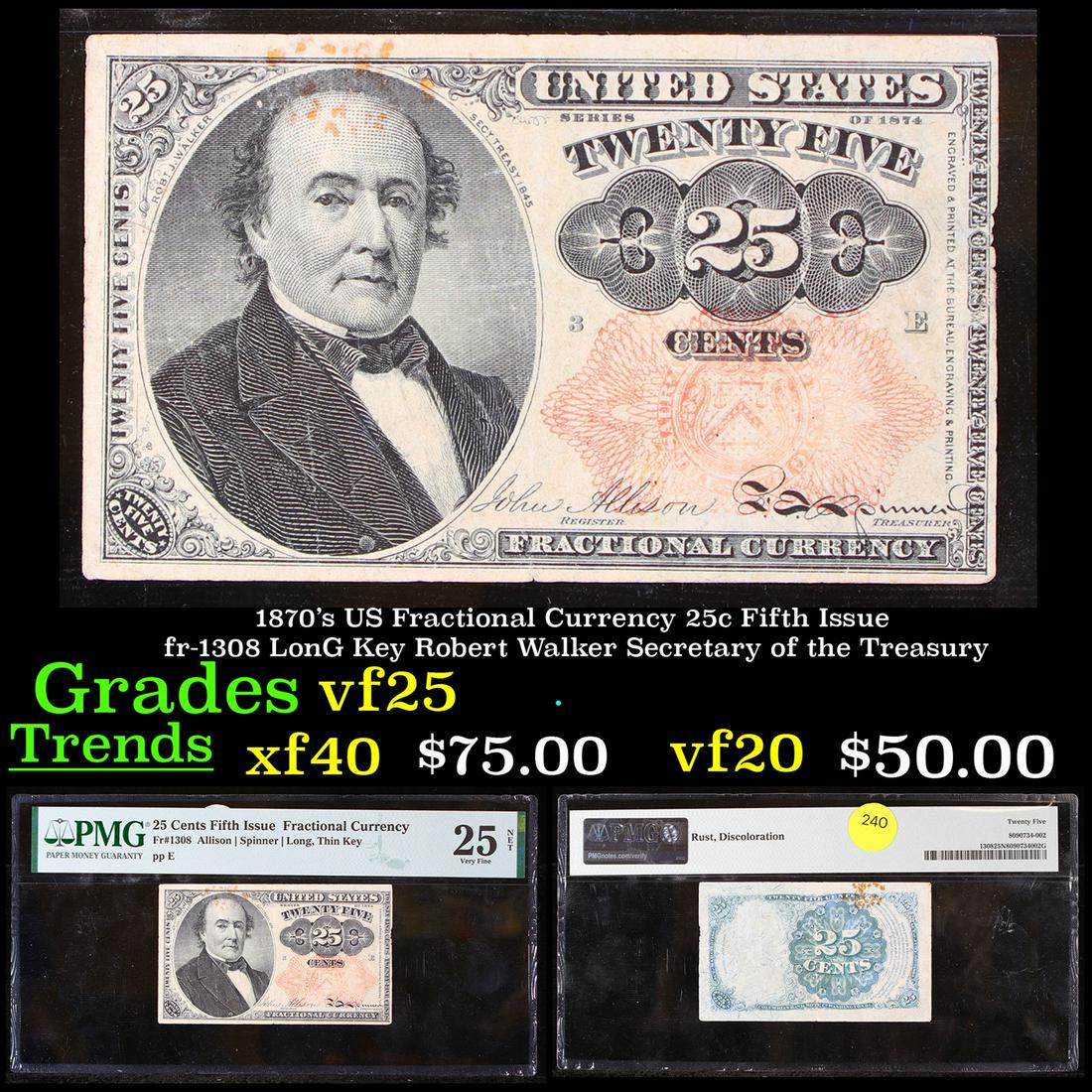 1870's US Fractional Currency 25c Fifth Issue fr-1308 (1 of 4)