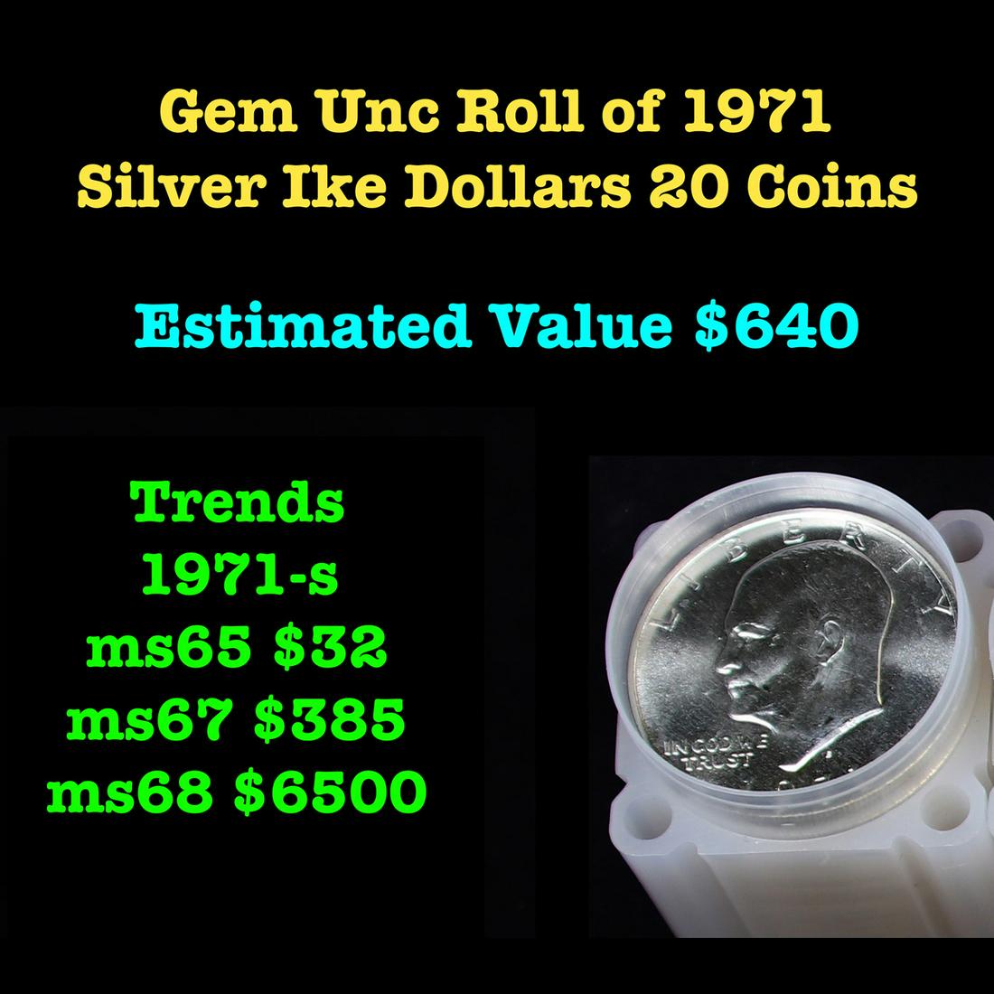 1971 Unc Roll of Silver Ike Eisenhower $1 20 coins (1 of 2)
