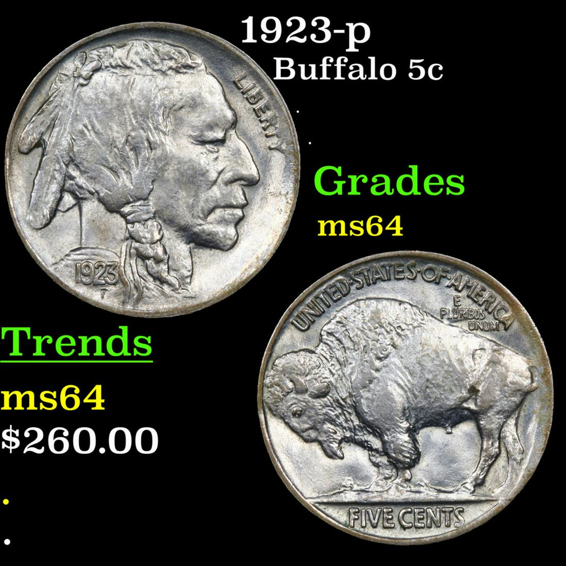 1923-p Buffalo Nickel 5c Grades Choice Unc (1 of 3)