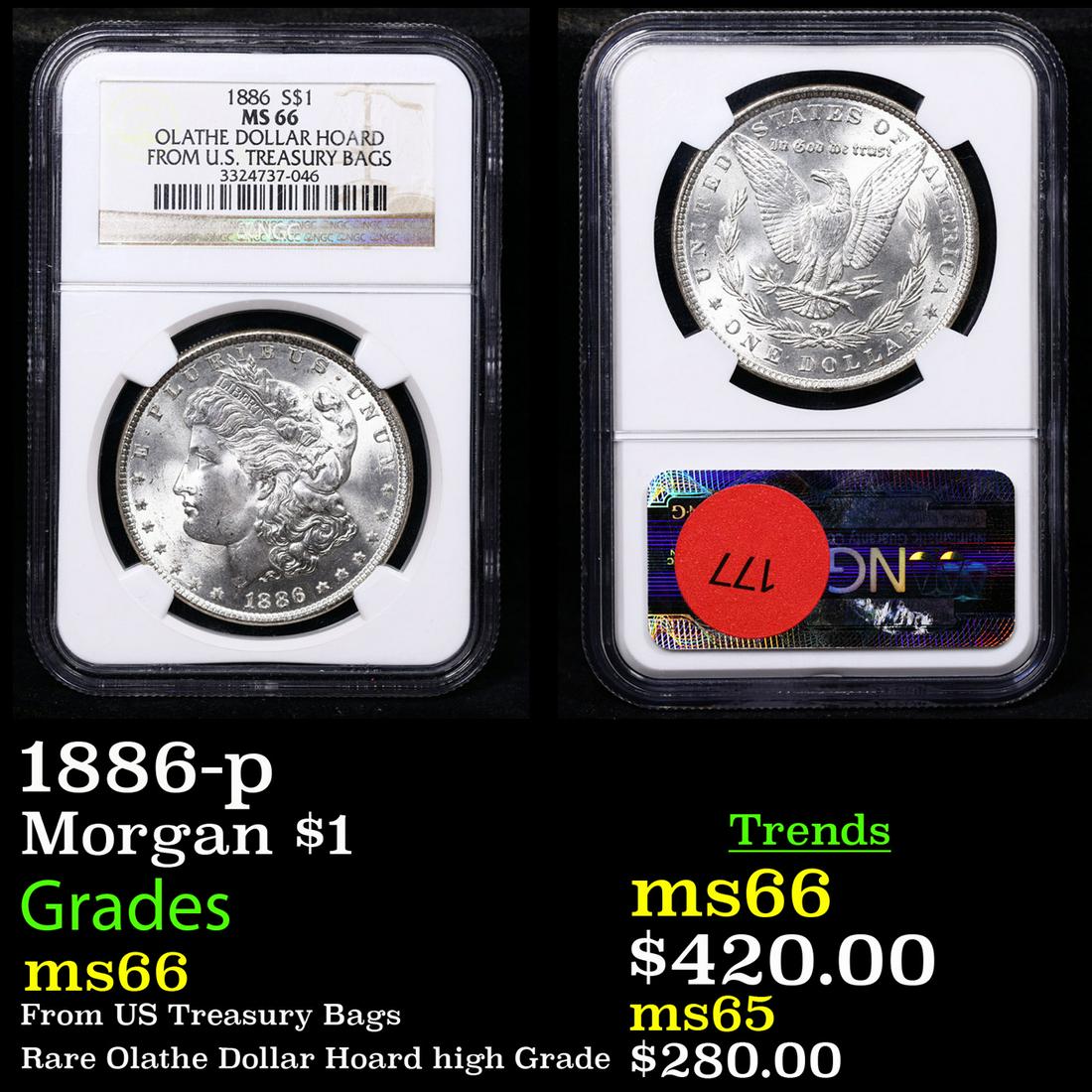 NGC 1886-p Morgan Dollar $1 Graded ms66 By NGC (1 of 3)