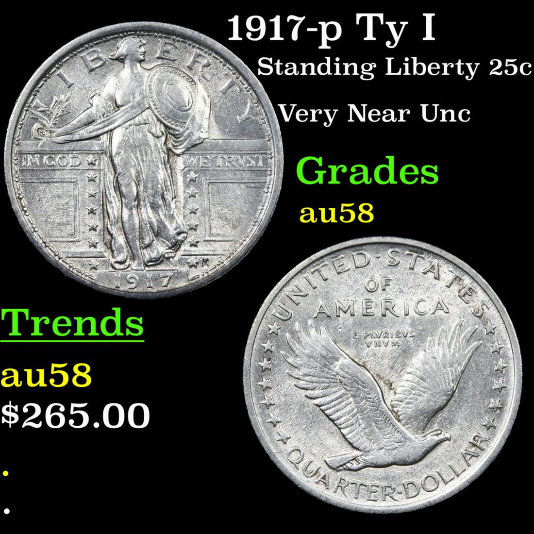 1917-p Ty I Standing Liberty Quarter 25c Grades Choice (1 of 3)